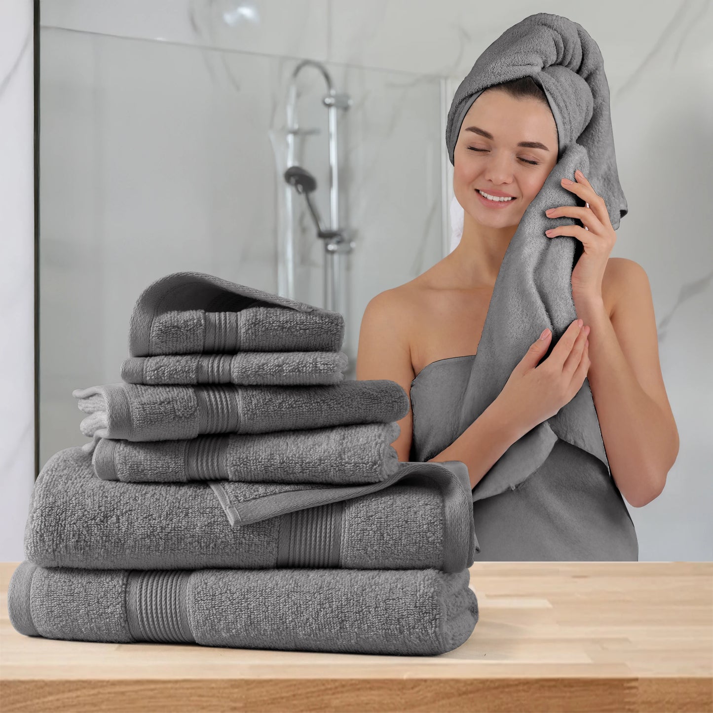 Lux Decor 6 Piece Bath Towel Set 100 Percent Cotton 525 GSM Ultra Soft
