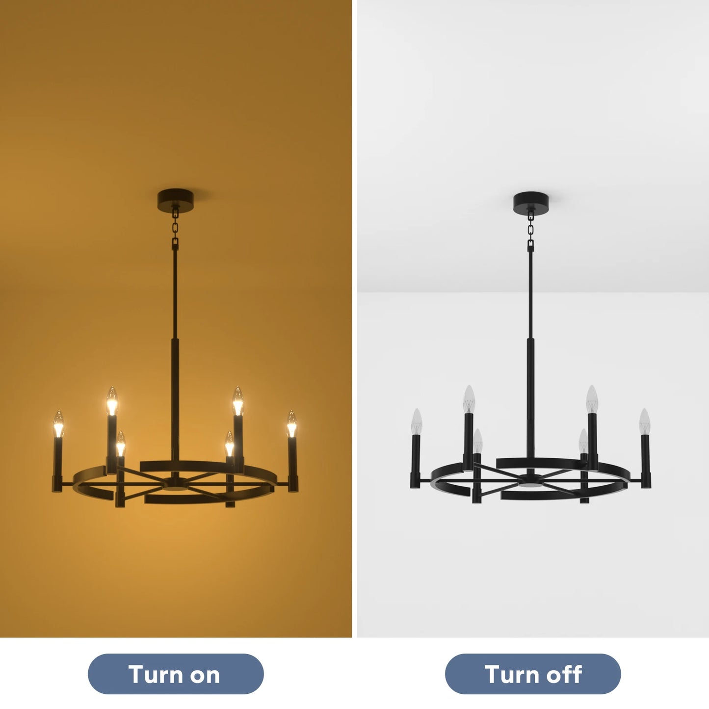 30In Wagon Wheel Chandelier 6 Light Industrial Farmhouse Iron Pendant E12 Base