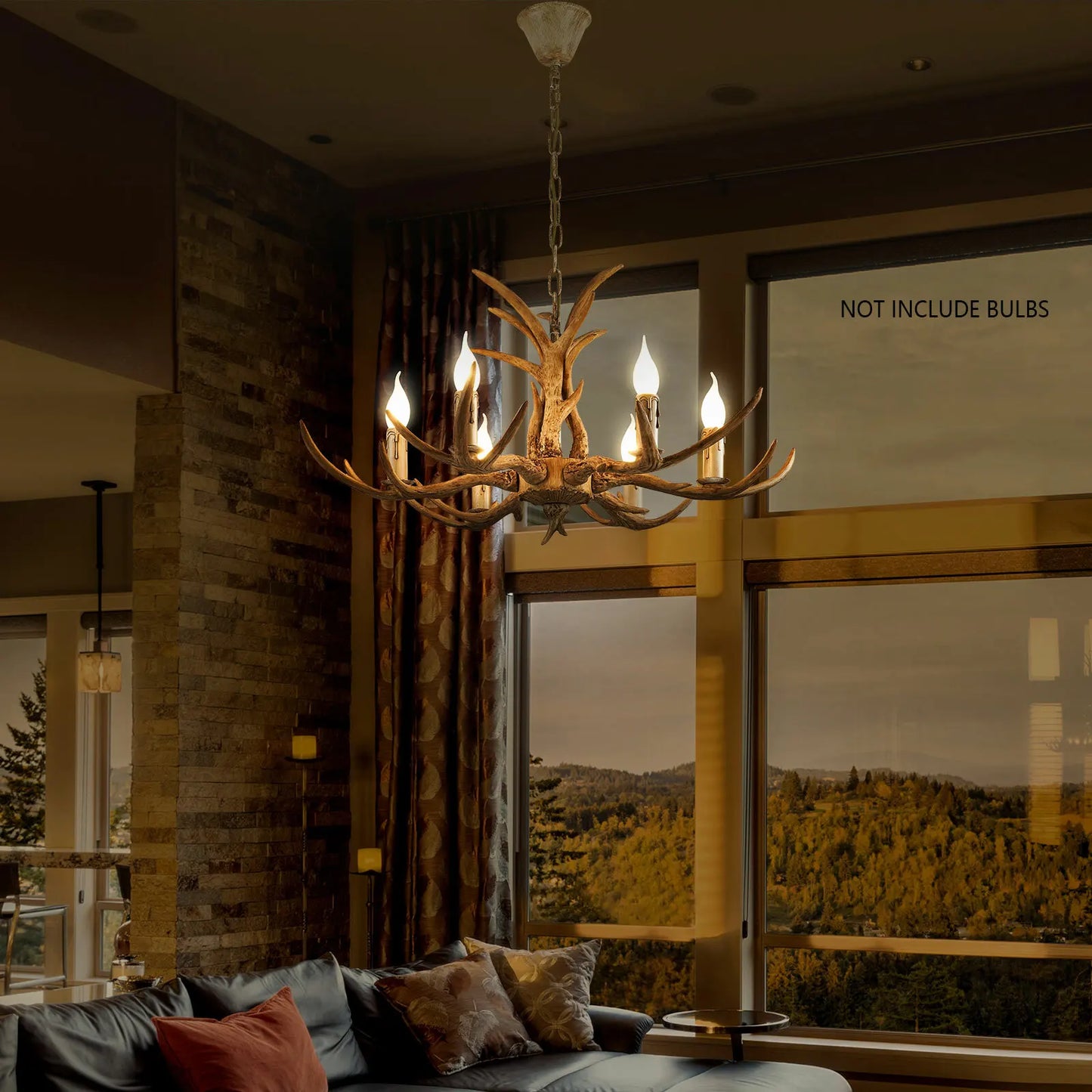 Log Brown Resin Antler Chandelier With 6 Lamp Holders Hanging Ceiling Light