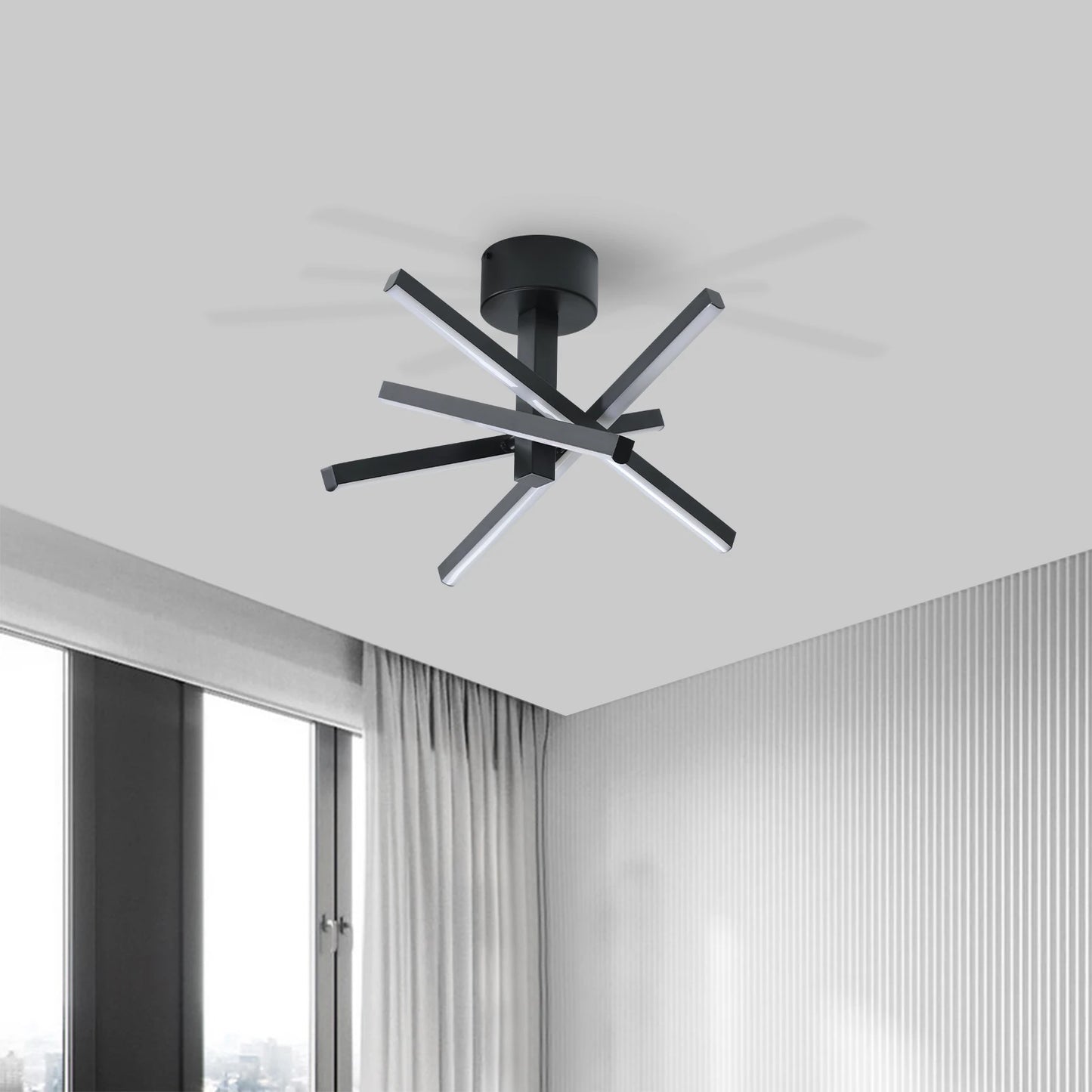 Modern Black LED Semi Flush Mount Ceiling Light For Hallway Staircase Attic