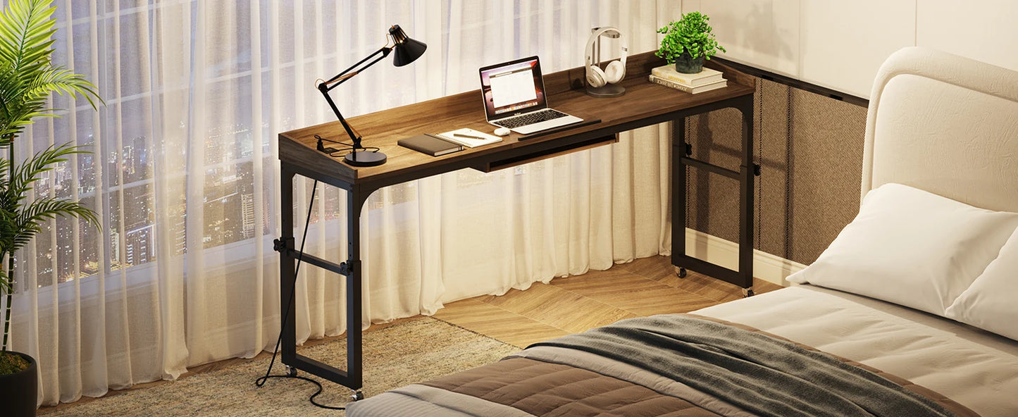 Height Adjustable Overbed Table With Wheels Queen Size Laptop Cart Desk
