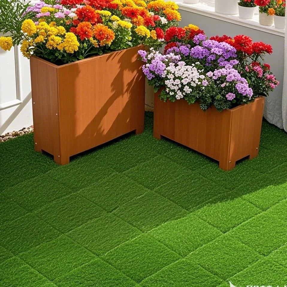 Outdoor Artificial Grass Interlocking Tiles 35 Pcs 12x12 Balcony Deck Decor