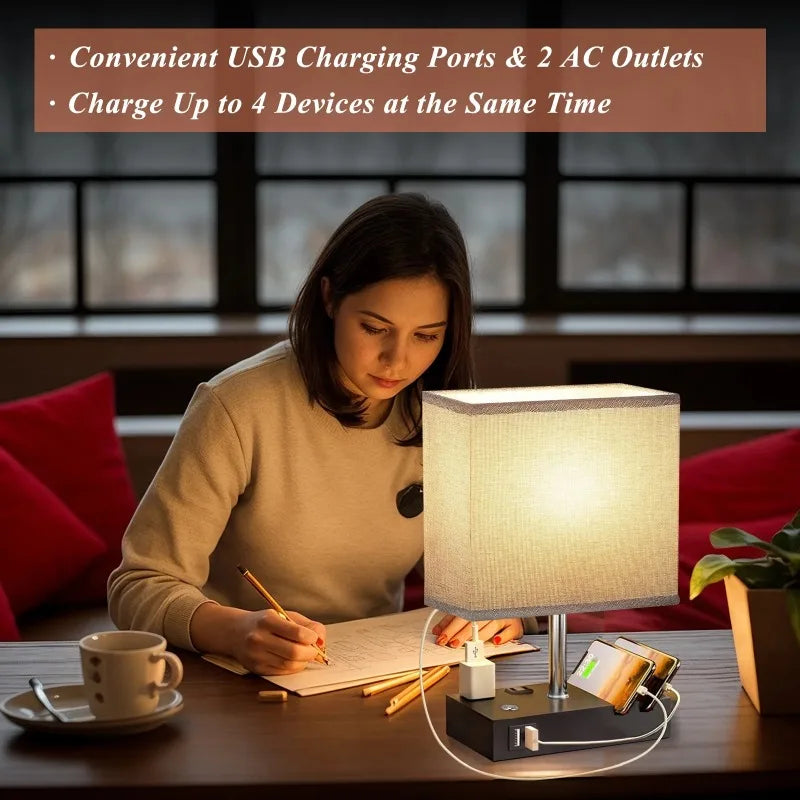 SZRSTH 15.7 Inch Bedside Table Lamp With Dual Fast USB Charging And Dimmable LED