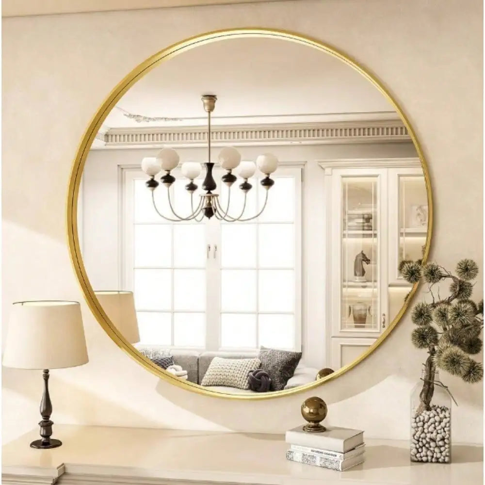 Round Aluminum Alloy Deep Framed Wall Mirror with Simple Metal Frame, Entryway, Bedroom Vanity, Living Room, Hallway Decor