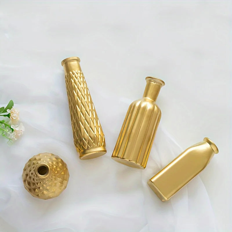 Cylindrical Gold Glass Vase, Gilded Finish Antique Art Style, Home Decoration, Table Centerpiece, Halloween Christmas Decoration