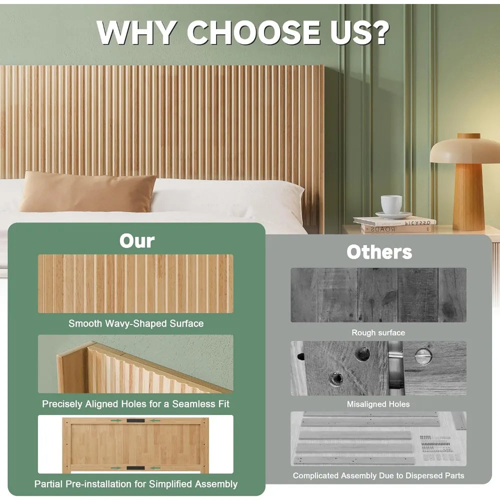 Wood Queen Headboard Wall Mounted Fluted Panel Rustic Farmhouse Style