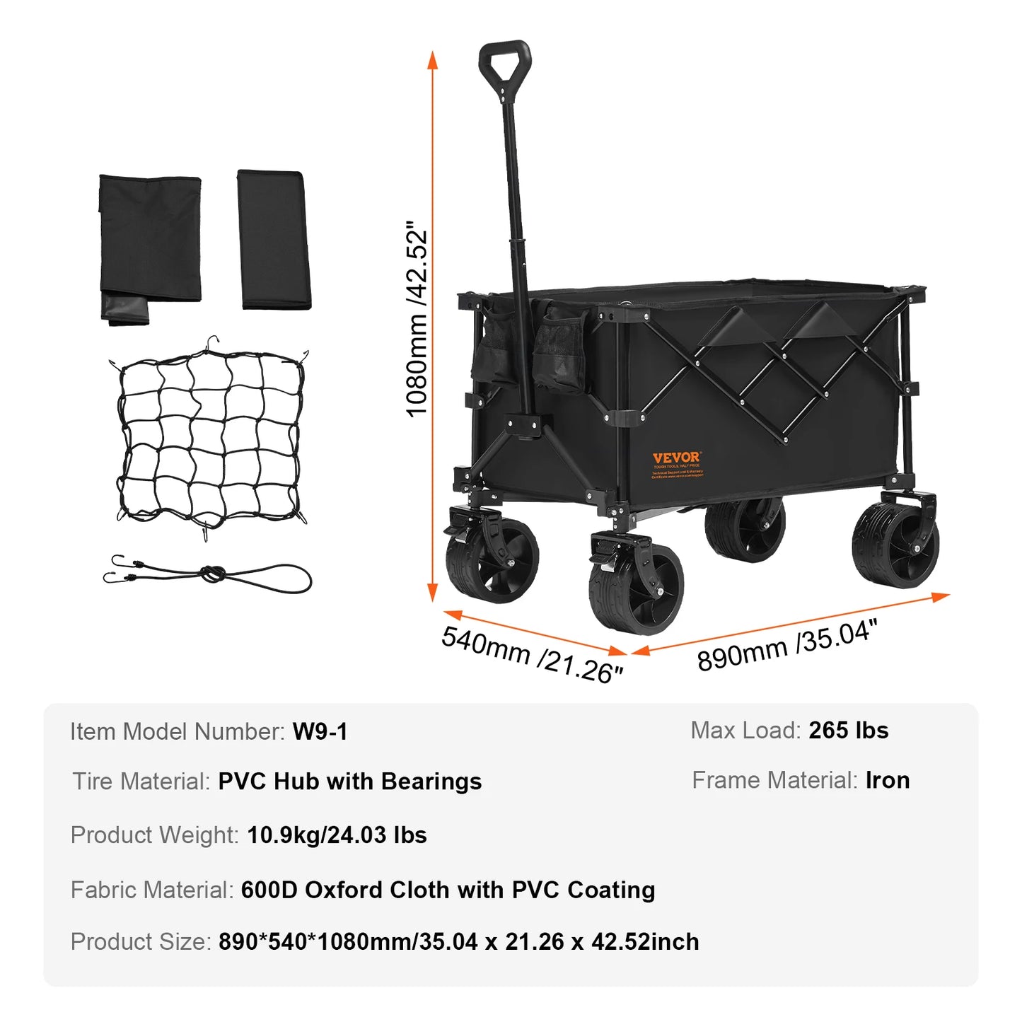 SucceBuy Collapsible Folding Wagon With All Terrain Wheels Drink Holder Camping