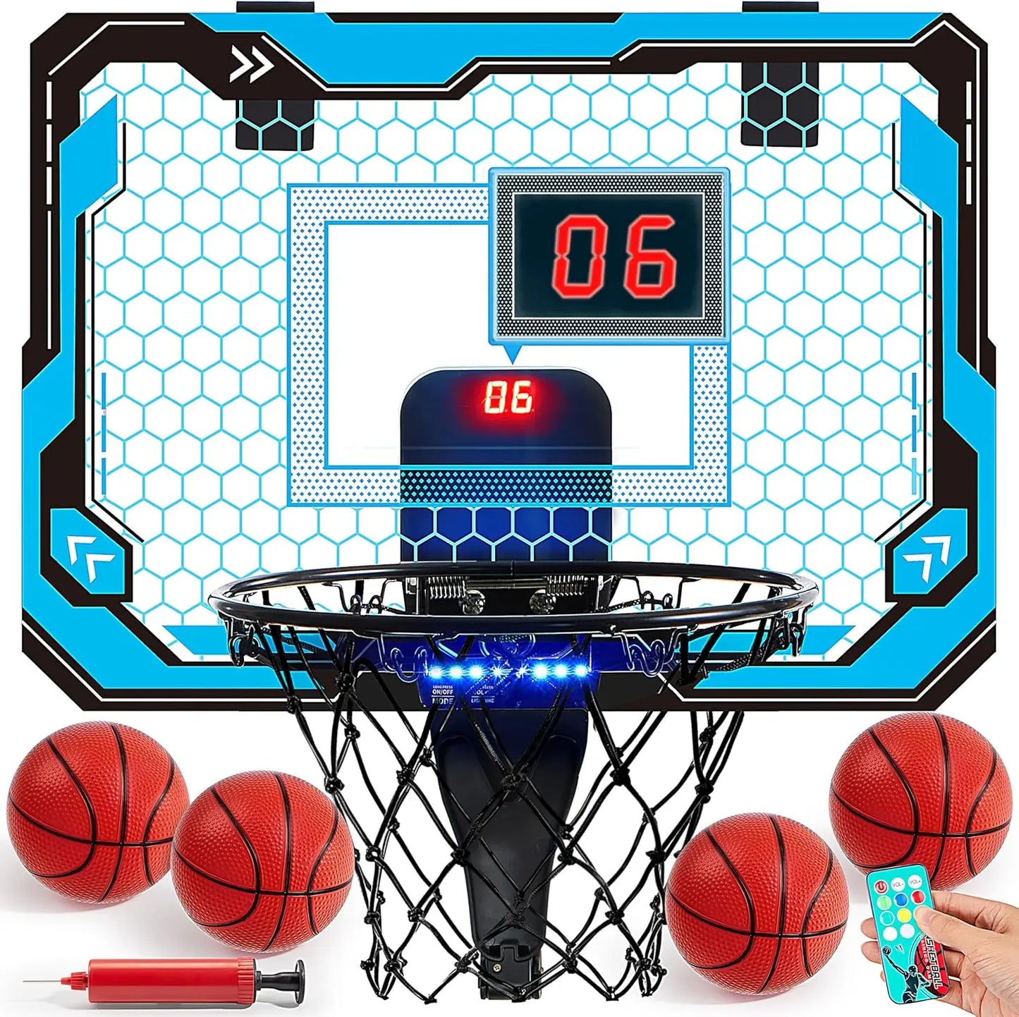 Joyfy Indoor Basketball Hoop Light Up Over The Door With Scoreboard And 4 Balls
