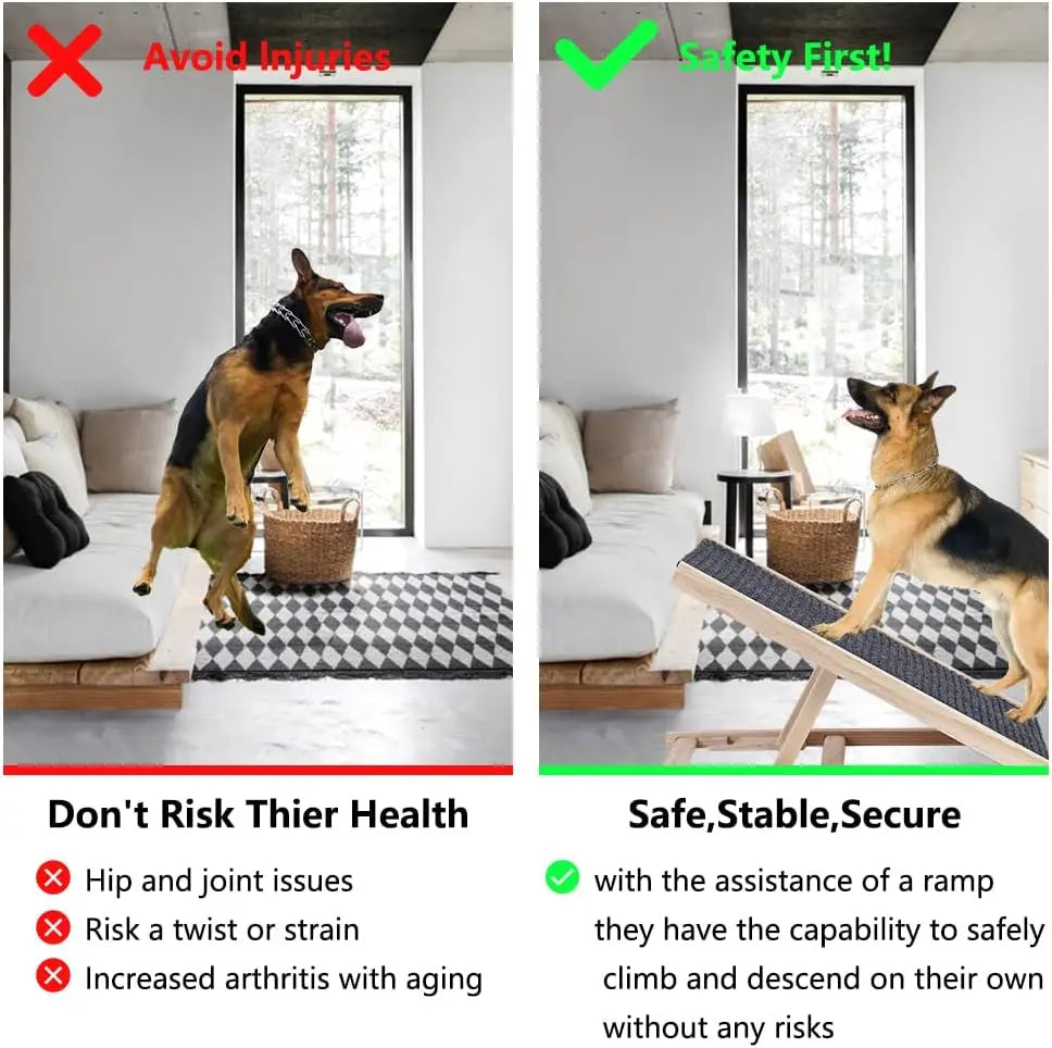 Wooden Portable Folding Pet Ramp For Dogs And Cats 27.5 Inch Long Adjustable