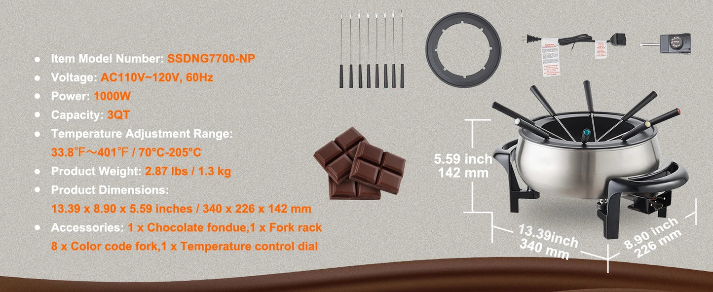 SucceBuy 3Qt Electric Chocolate cascade Melting Pot Fondue Pot Set Cheese Melting Warmer Home Appliance for kitchen