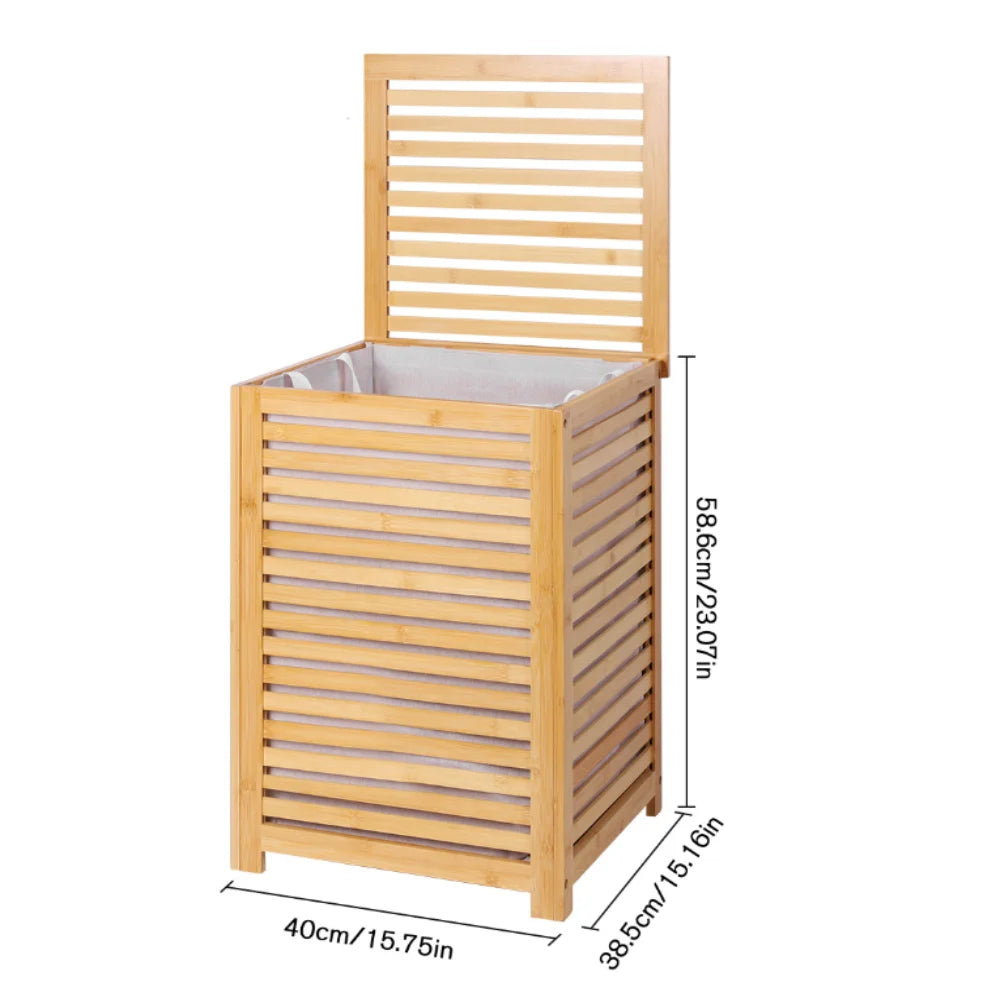 Bamboo Laundry Basket With Removable Liner Bag Large Capacity Utility Room