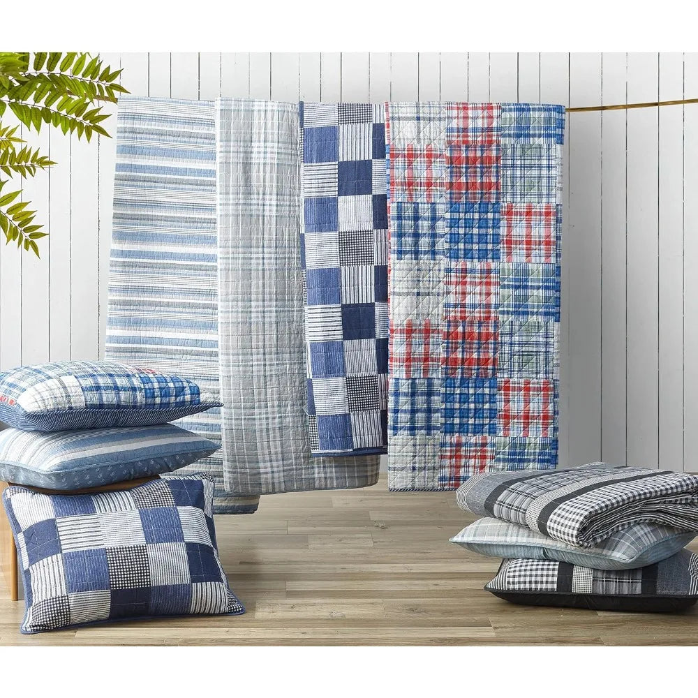 Queen Bamboo Fiber Quilt Set 3 Piece Reversible Bed Cover With Matching Pillow