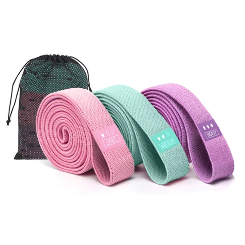 Unisex Three Piece Long Knitted Resistance Band Set For Full Body Workout