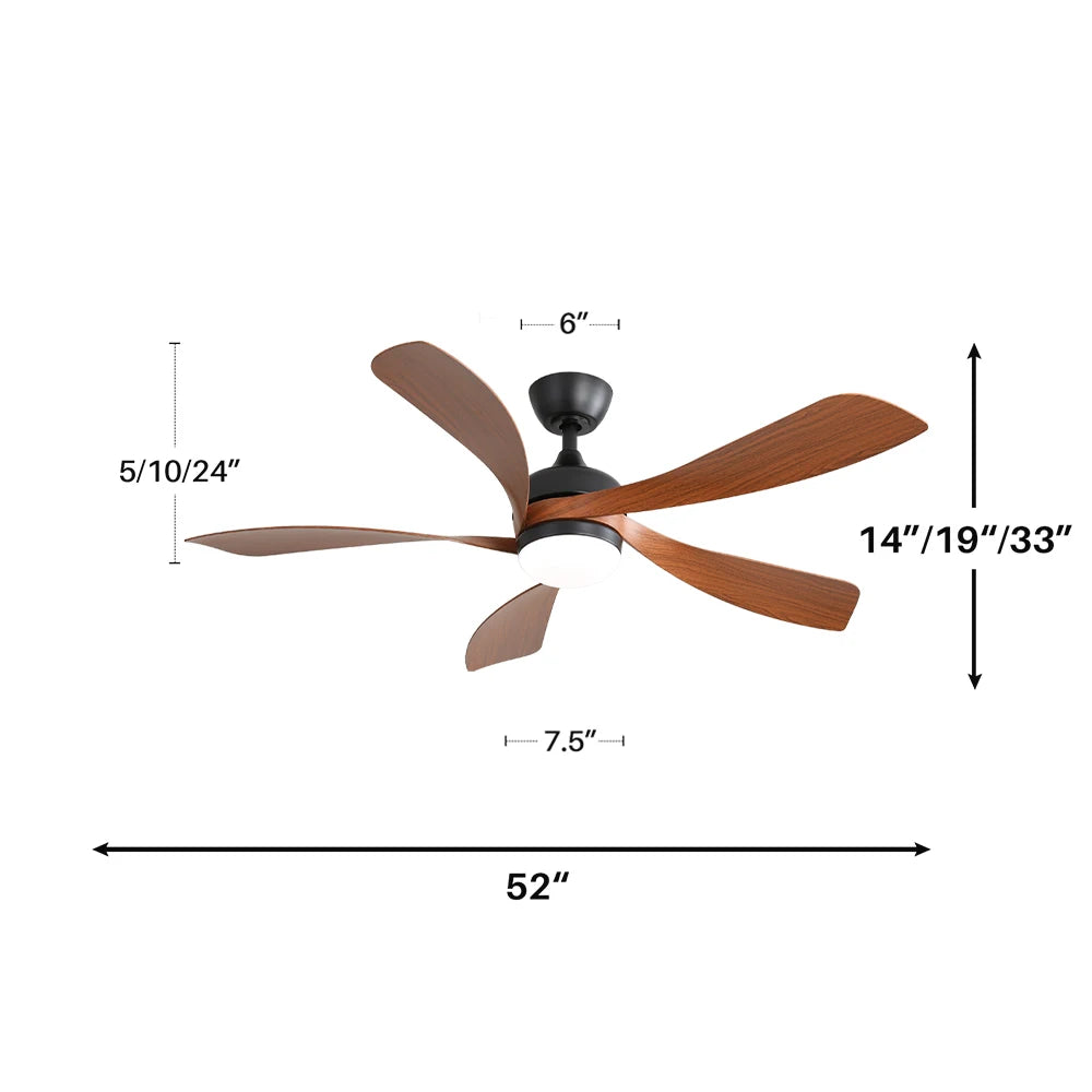 Sofucor 52 Inch 5 Blade Ceiling Fan With LED DC Motor 6 Speed Remote Control