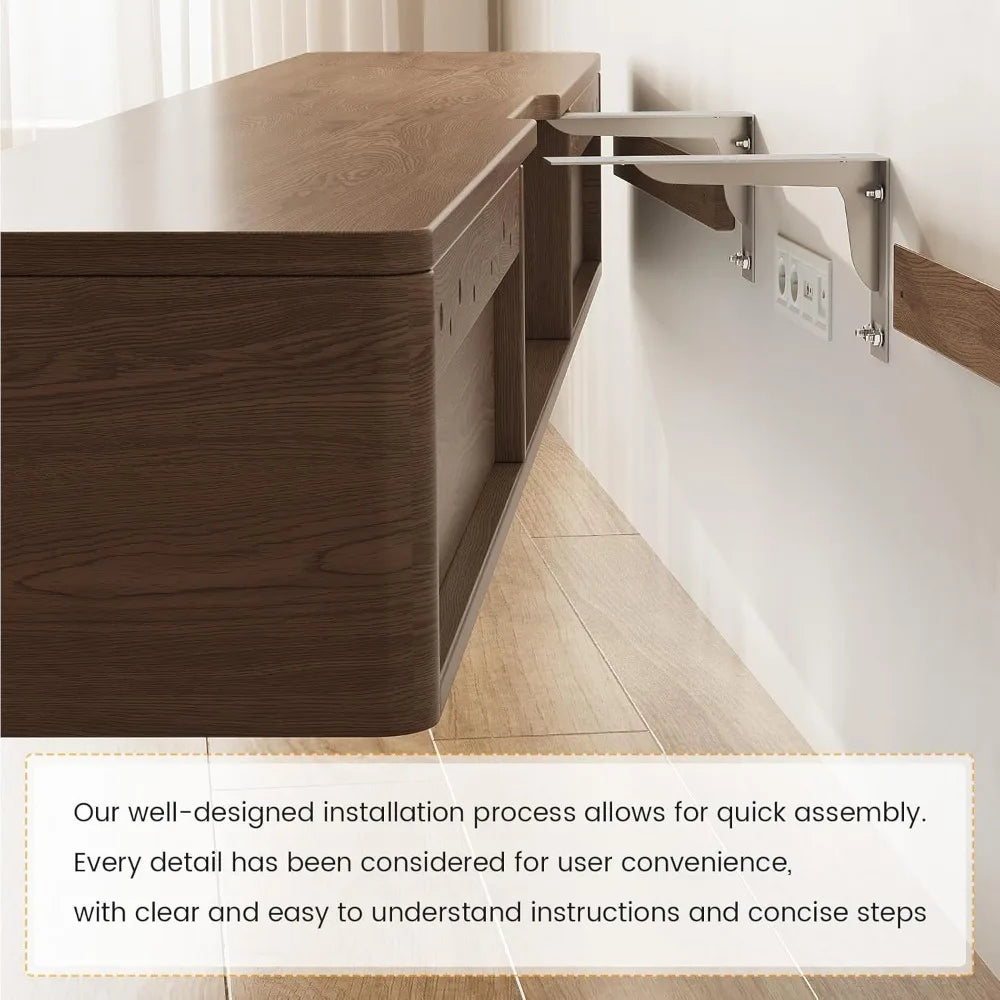 Walnut Modern Minimalist Wall Mounted TV Stand With 3 Drawers