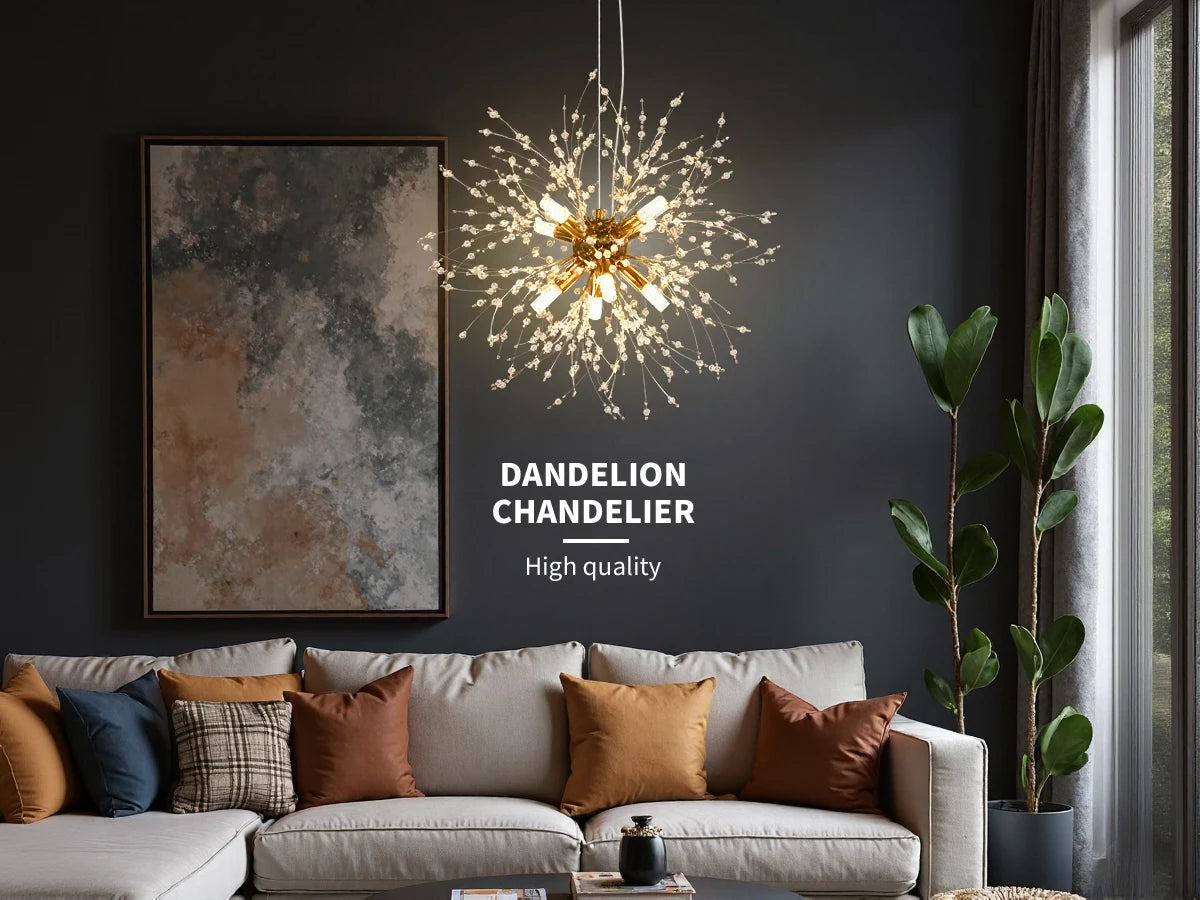 Modern Golden Crystal Chandelier Fireworks Dandelion G9 Living Room Light