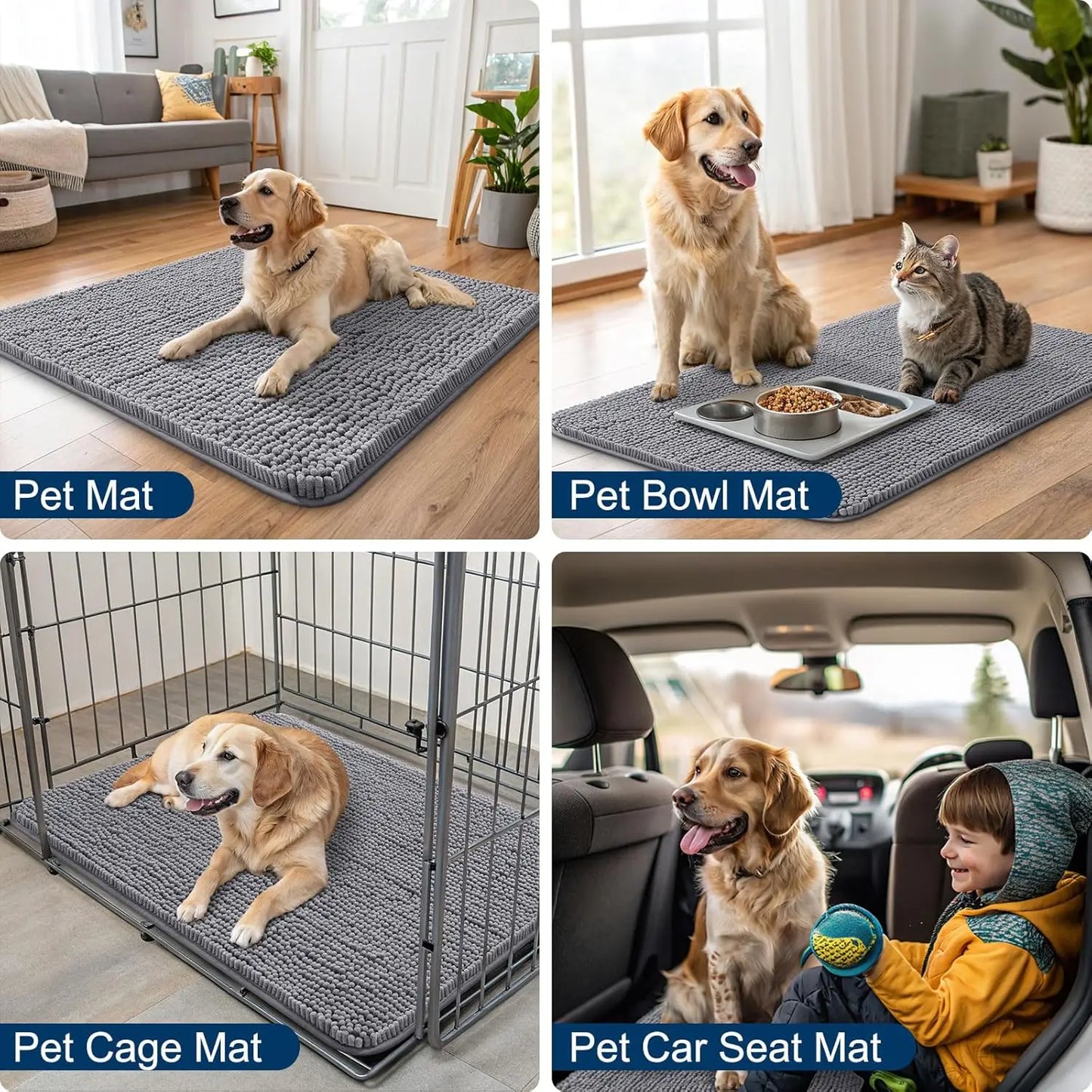 Absorbent Non Slip Dog Muddy Paws Door Mat Quick Dry Chenille Entryway 48x30