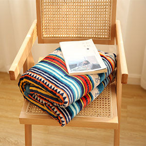 Lightweight Boho Sherpa Throw 50x60 Striped Blanket Plush Microfiber