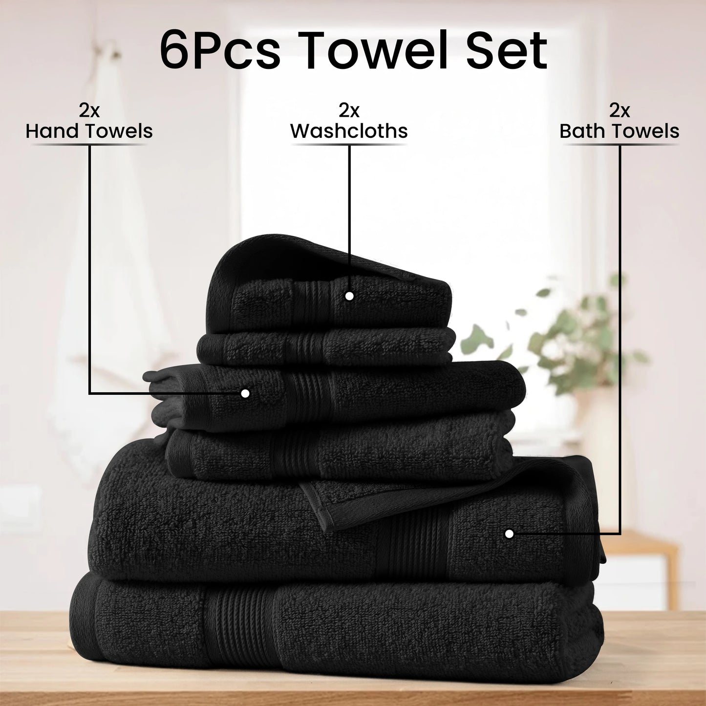 Lux Decor 6-Piece Bath Towel Set – 100% Cotton, 525 GSM, Ultra-Soft & Absorbent