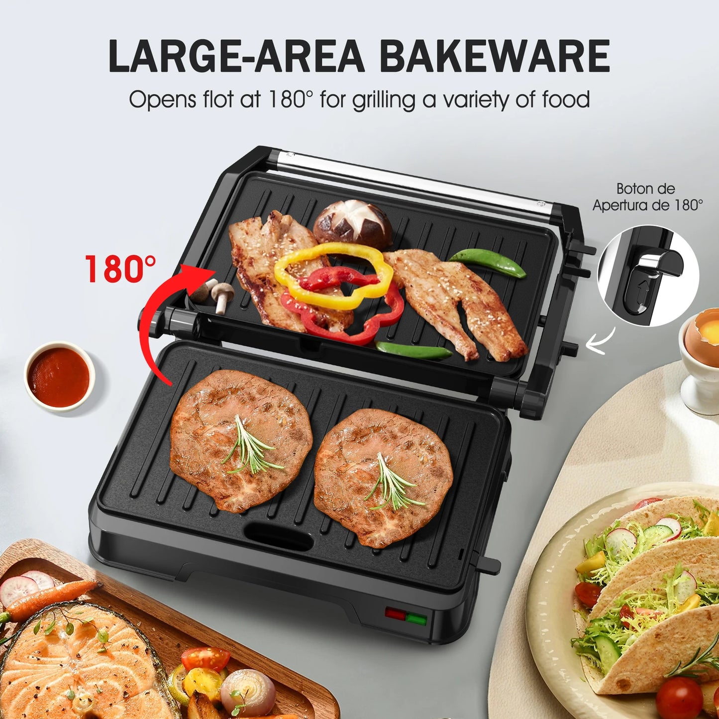 Panini Press Sandwich Maker, 850W Sandwich Press Grill with Non-Stick Coated Plates, Indicator Light, Locking Lid