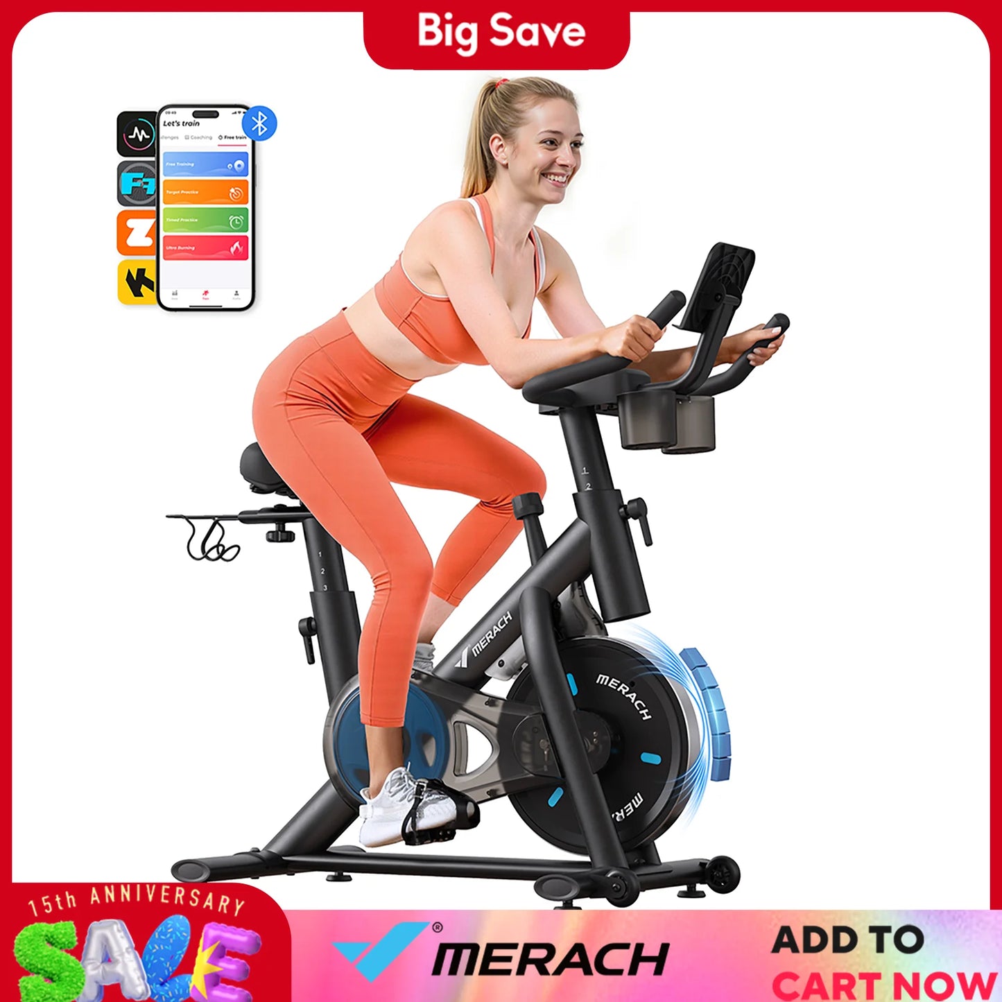 MERACH Magnetic Brake Exercise Bike With App Low Noise Indoor Cycling S26B2
