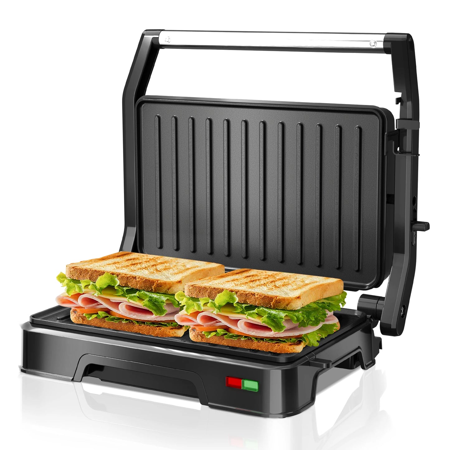 Panini Press Sandwich Maker, 850W Sandwich Press Grill with Non-Stick Coated Plates, Indicator Light, Locking Lid