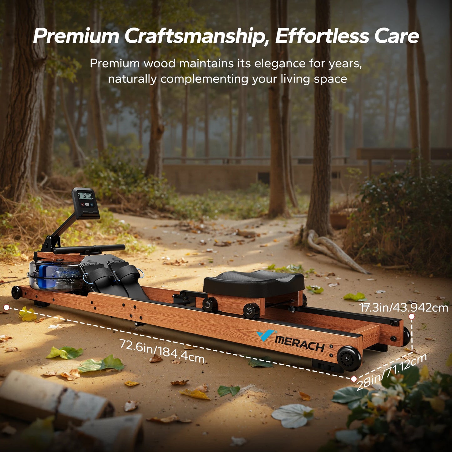 MERACH Water Rowing Machine For Home Foldable 400 Lb Capacity With Monitor