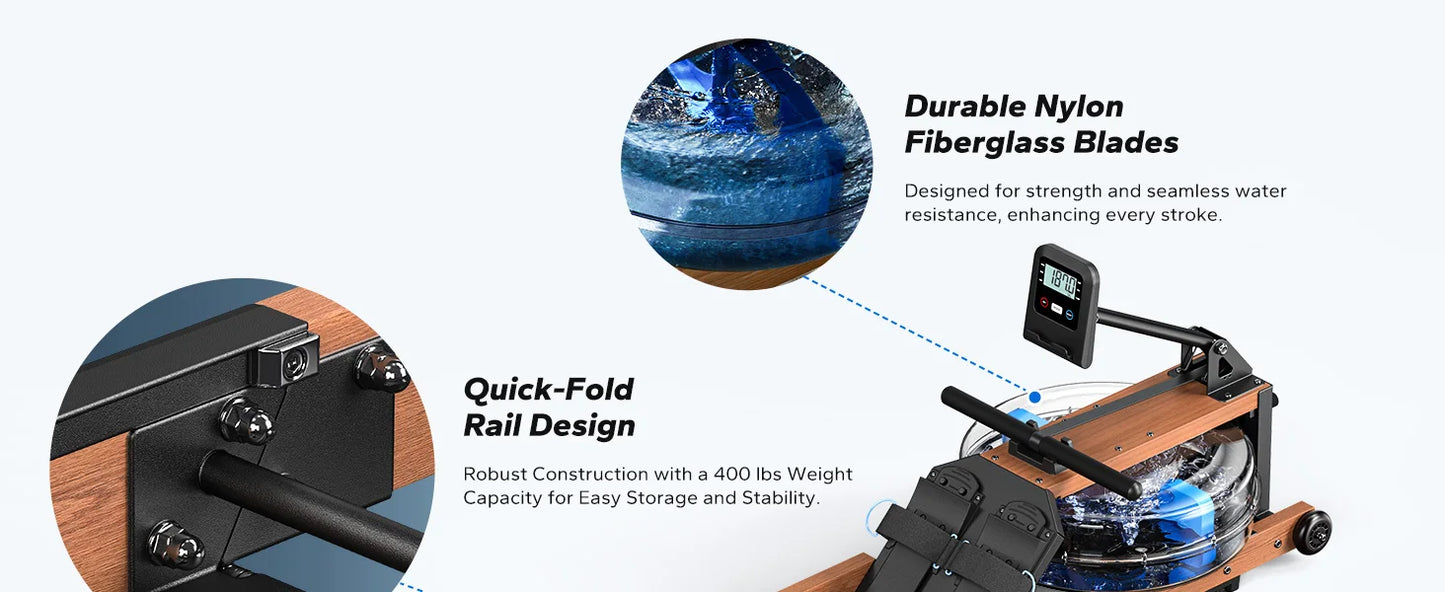 MERACH Water Rowing Machine For Home Foldable 400 Lb Capacity With Monitor