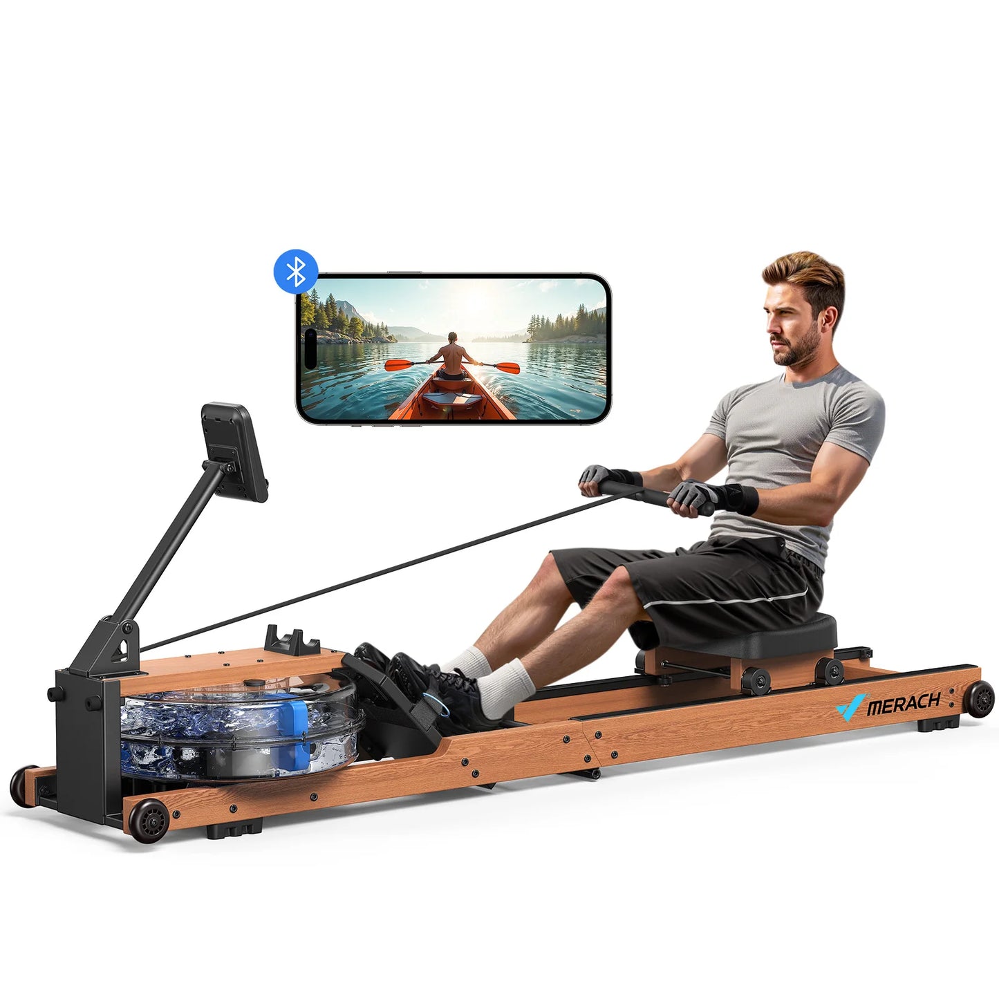 MERACH Water Rowing Machine For Home Foldable 400 Lb Capacity With Monitor