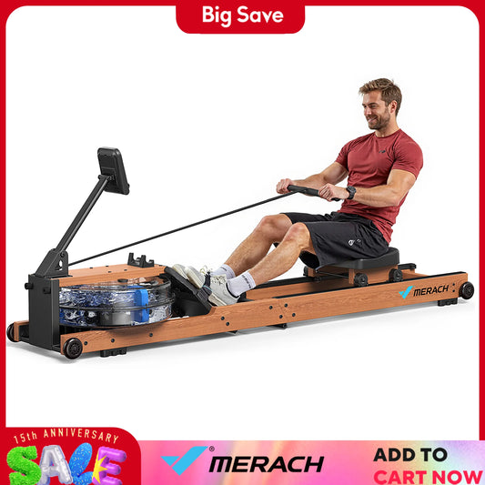 MERACH Water Rowing Machine For Home Foldable 400 Lb Capacity With Monitor