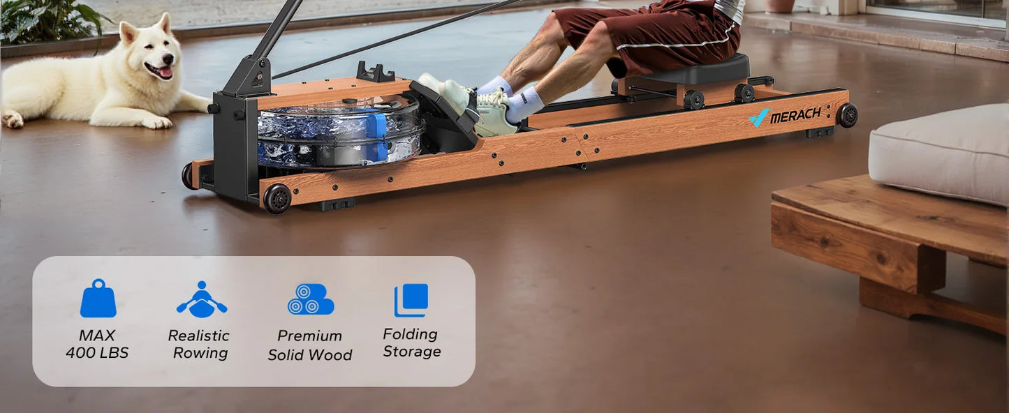MERACH Water Rowing Machine For Home Foldable 400 Lb Capacity With Monitor