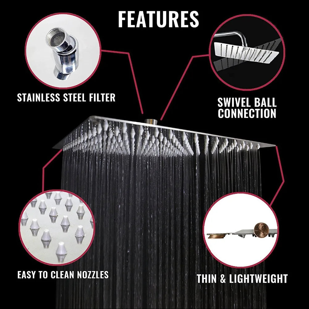 Stainless Steel Ultrathin 16 Inch Rainfall Shower Head Chrome Bathroom Accessory