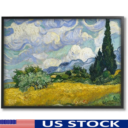 Van Gogh Wheat Field With Cypresses Giclee Print Framed 16x20 Ready to Hang