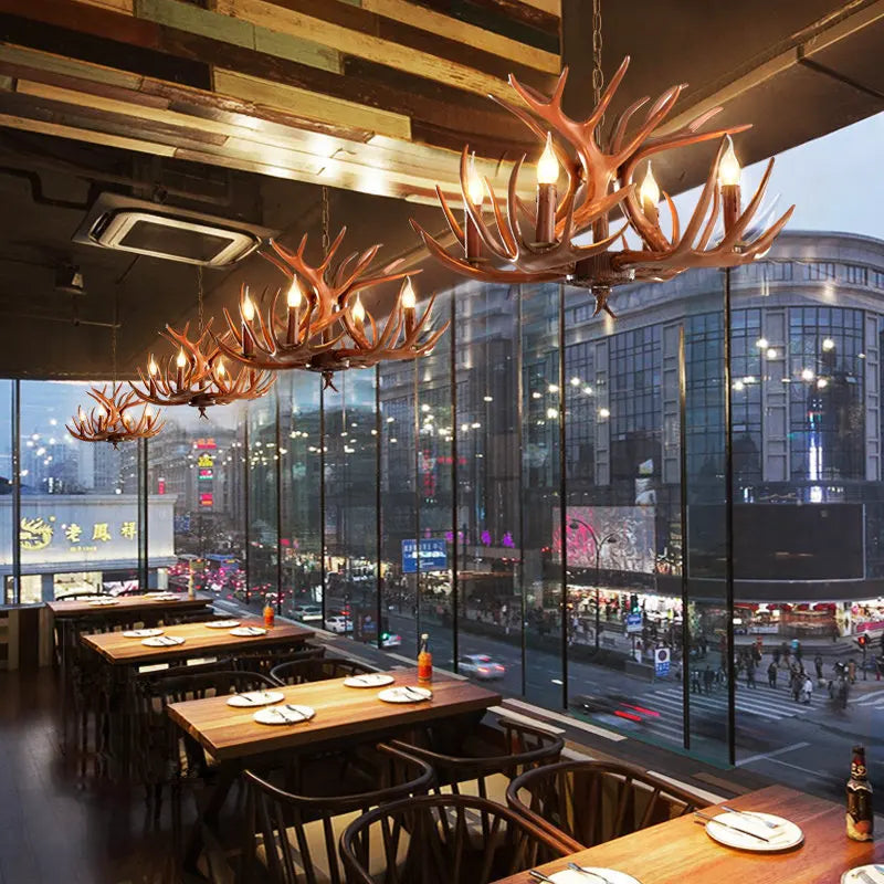 American Retro Restaurants Cafes Bars Artistic Creativity Deer Antlers with Lampshades Indoor Home Decoration Lights
