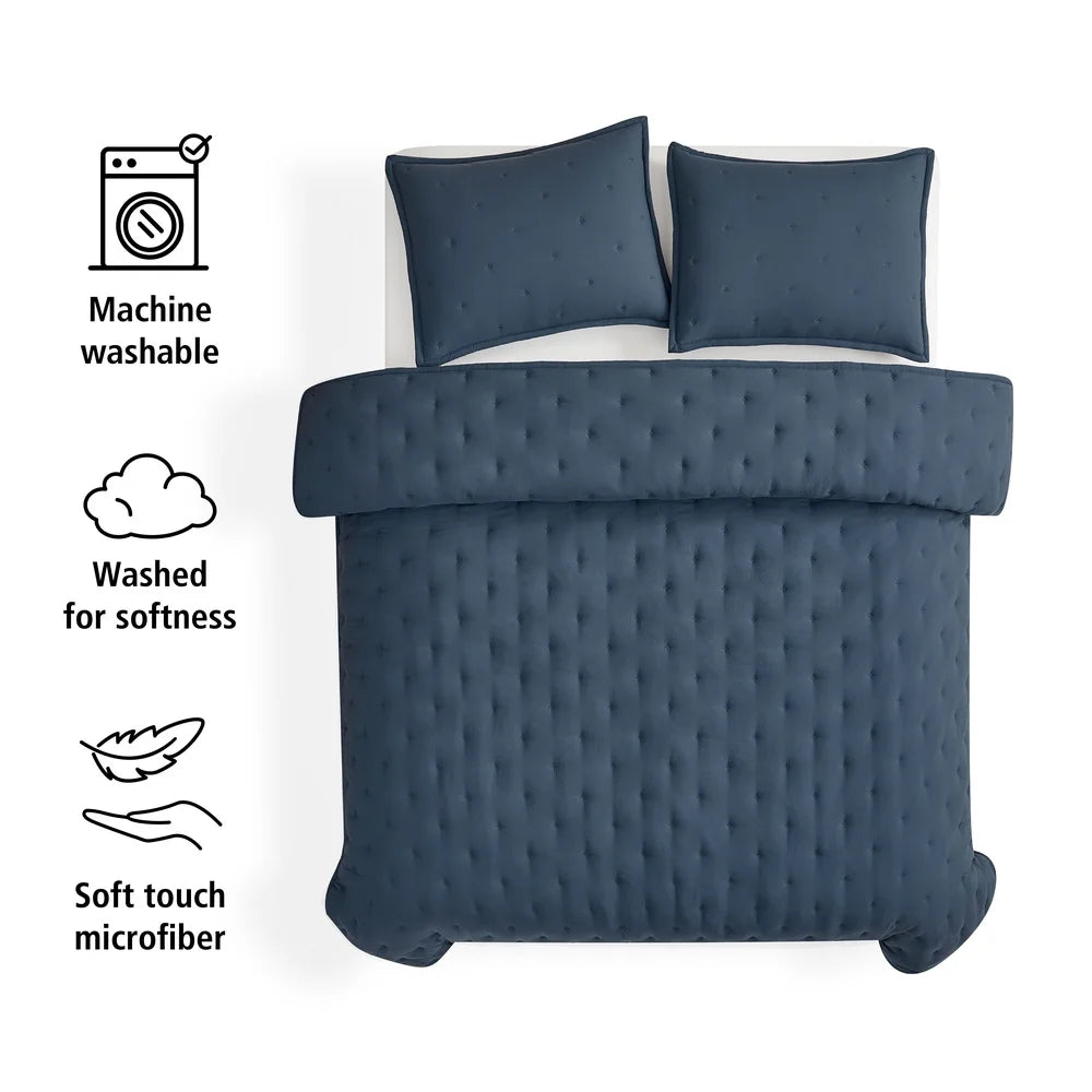 3 Piece Reversible Comforter Set Soft Polyester Bedding Adults Teens Full Queen Includes 2 Pillow Shams Easy Care