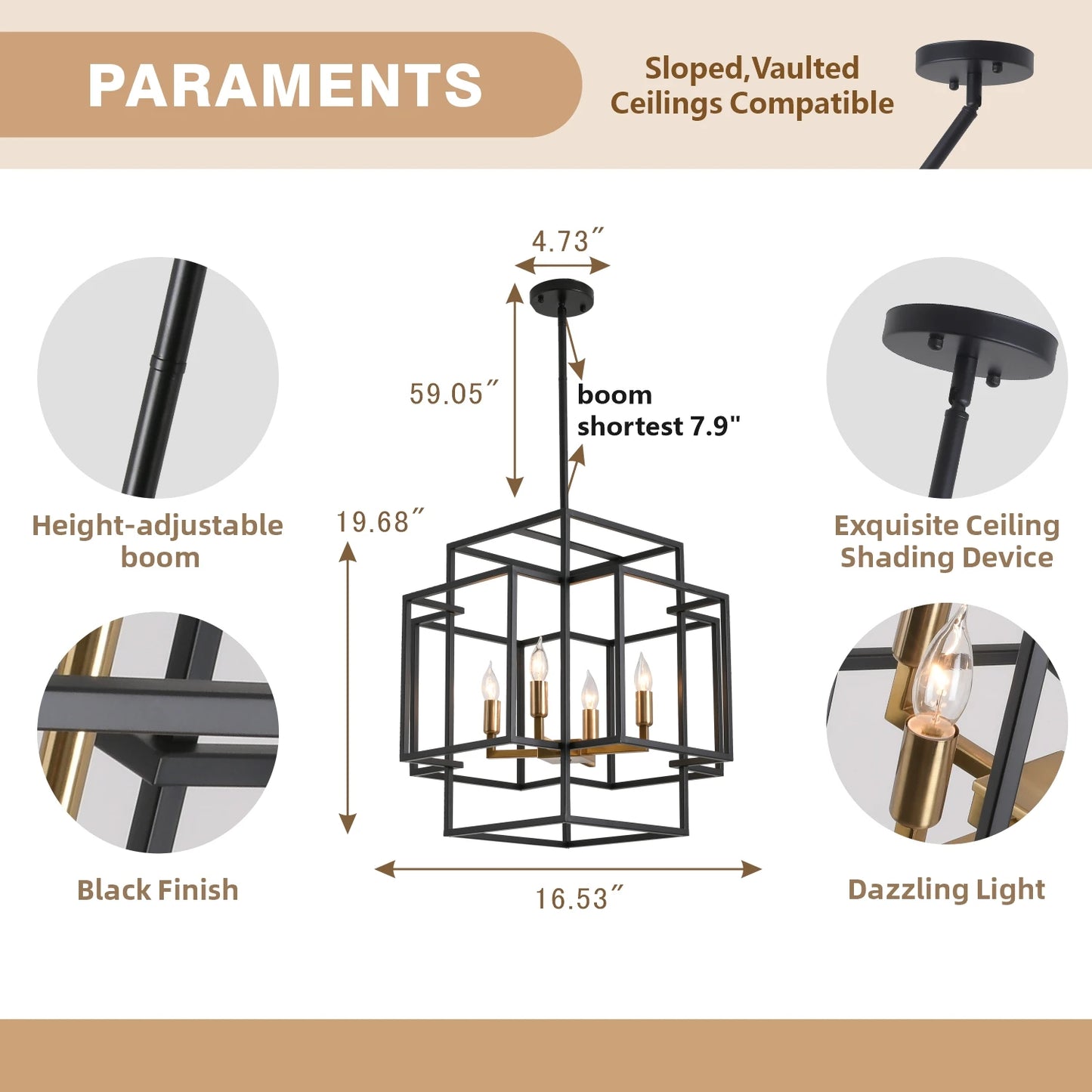 4 Light Pendant Lights Lantern American Style Industrial Farmhouse Chandelier