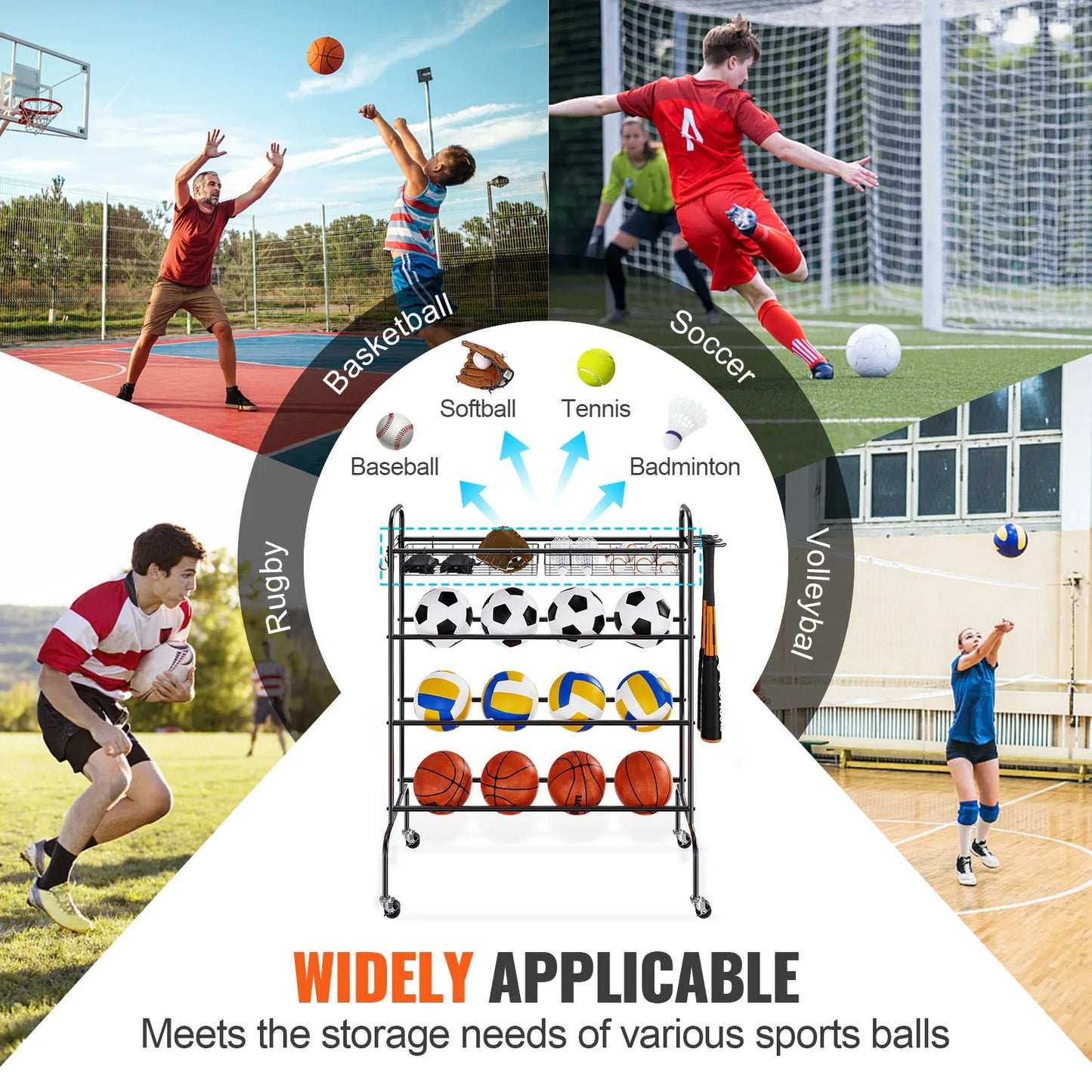 Vevor 4 Layer Rolling Basketball Shooting Training Stand With Wheels Organizer