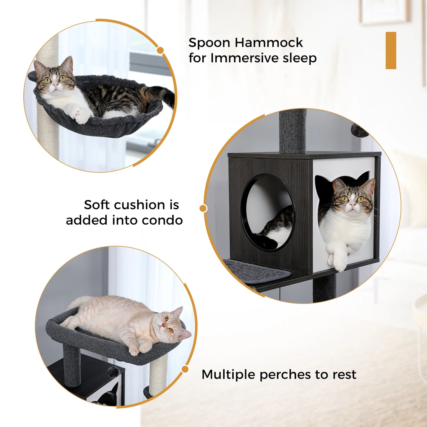 Multi Level Cat Tree Indoor Wood Cat Tower With Scratching Posts And Hammock