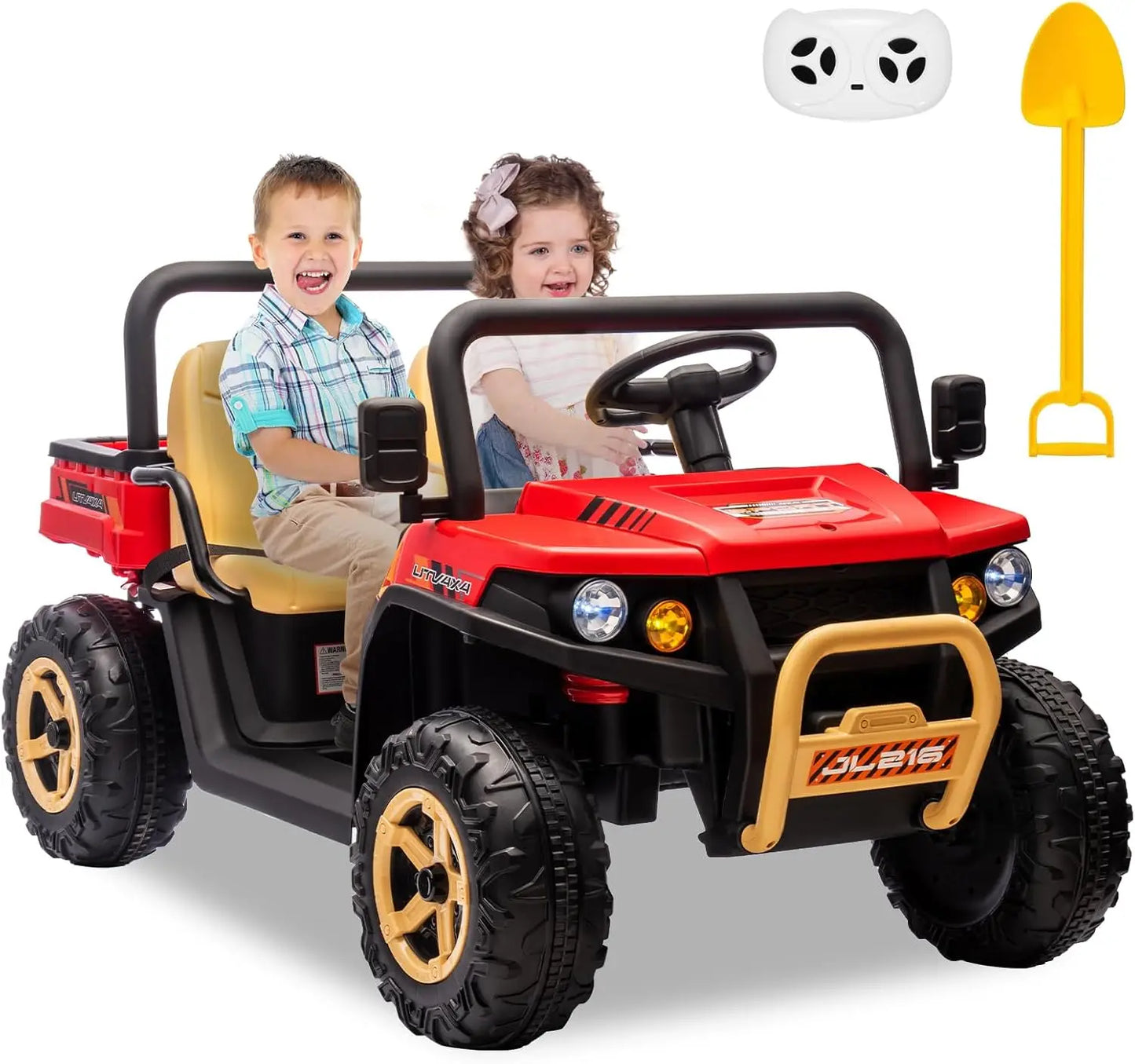 24V Two Seater Ride On Dump Truck With Remote 4WD LED Lights Music