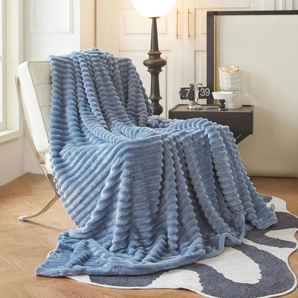 Double Sided Warm Blankets Skin Friendly Breathable Ultra Soft Plush Striped Blankets