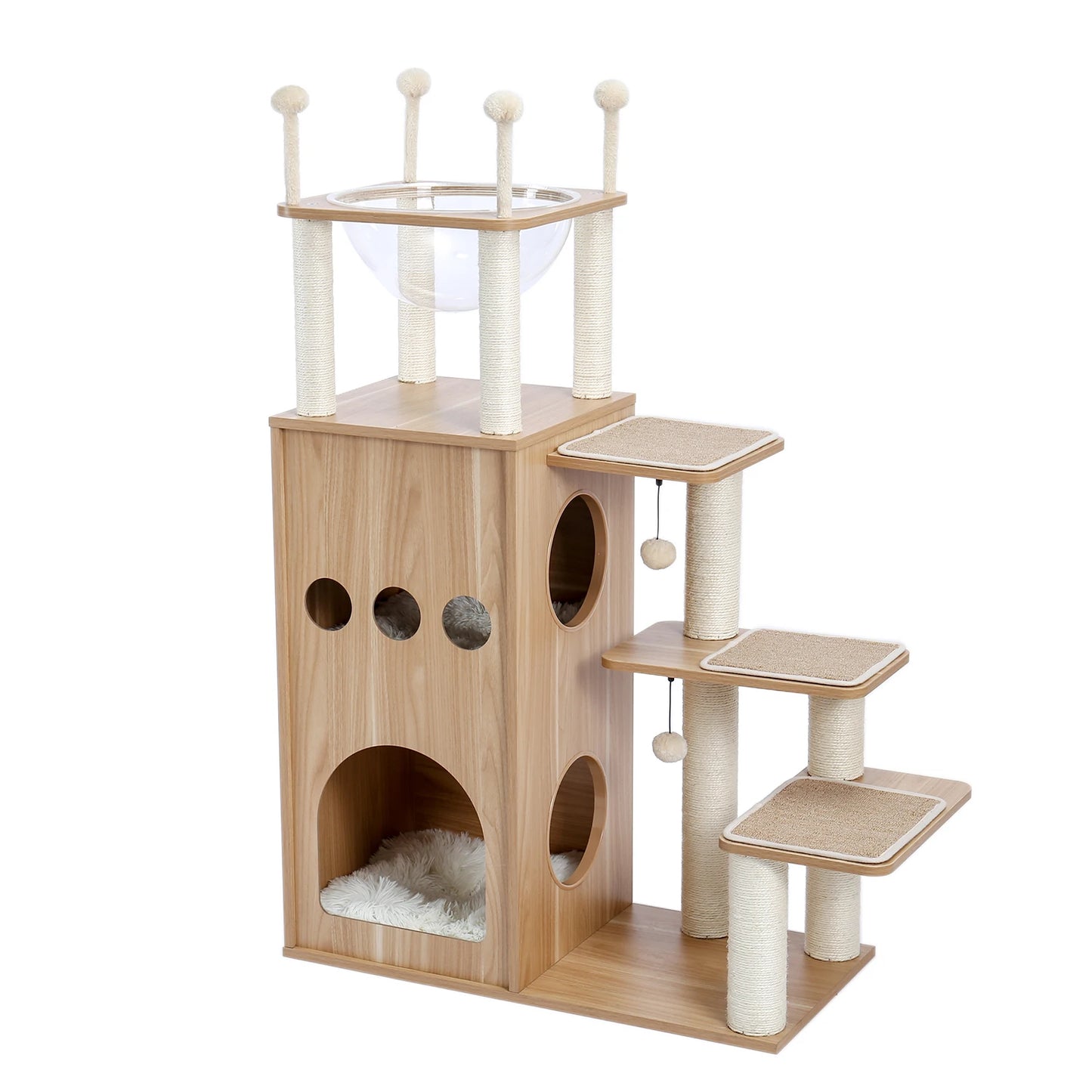 Multi Level Cat Tree Indoor Wood Cat Tower With Scratching Posts And Hammock