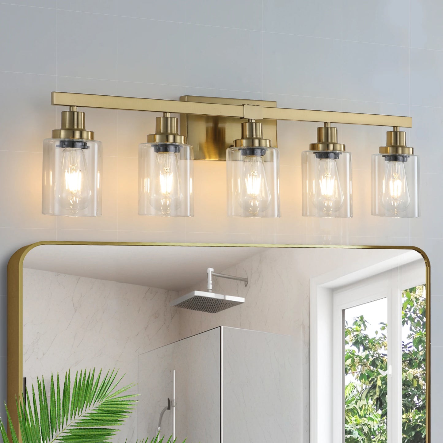 Modern Industrial Bathroom Vanity Light Five Light Sconce Clear Glass Lampshades
