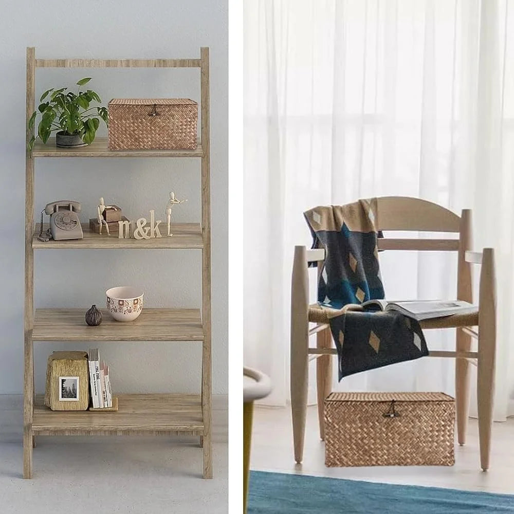 Handwoven Seagrass Storage Basket With Lid Rectangular For Home Office Gift Idea