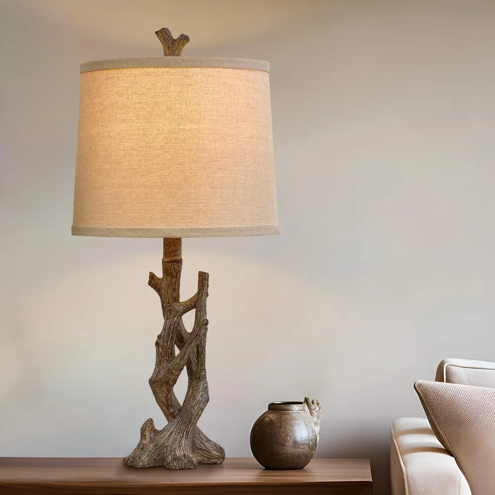 Customizable Rustic Farmhouse Table Lamp Tree Trunk Wood Grain For Bedroom