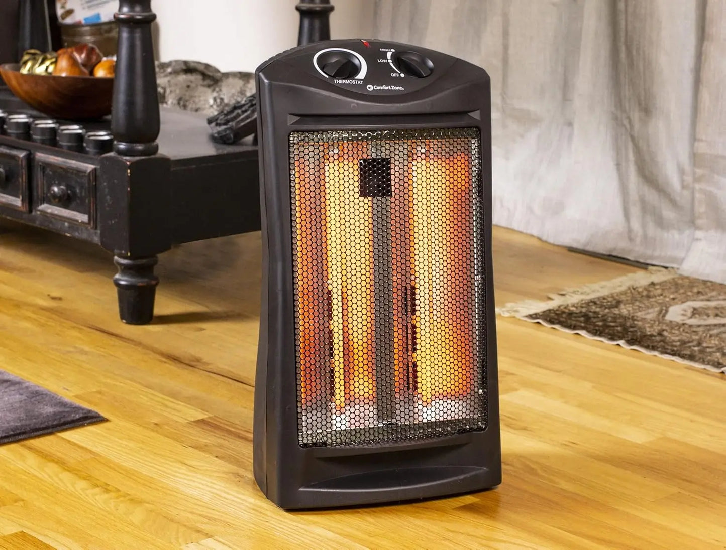 Portable Infrared Quartz Heater with Adjustable Thermostat and 2 Heat Settings