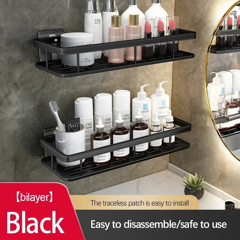 Double Tier Stainless Steel Anti-Rust Bathroom Shower Storage Rack with Suction Cups