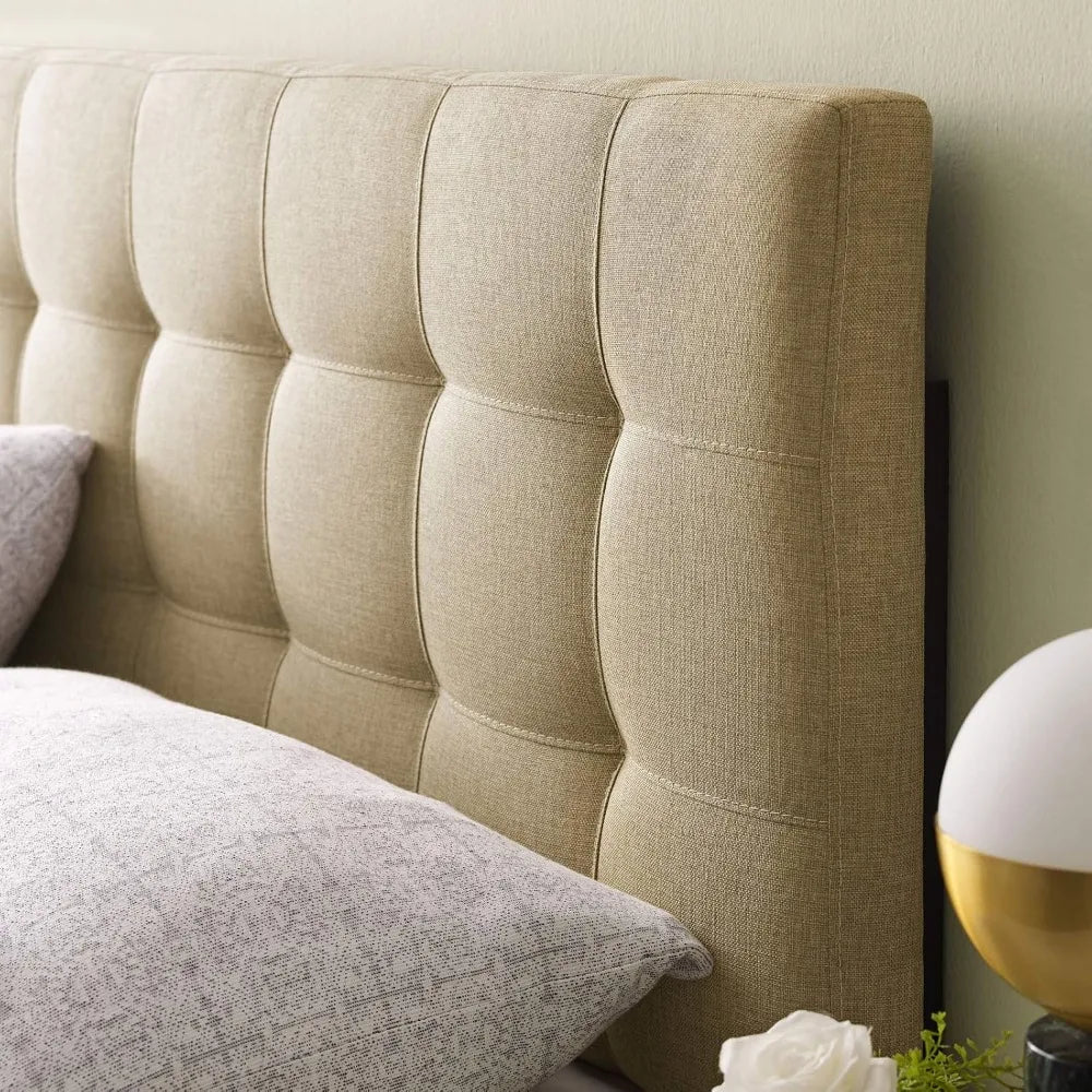 Lily Tufted Linen Fabric Upholstered King Headboard Beige Adjustable Height