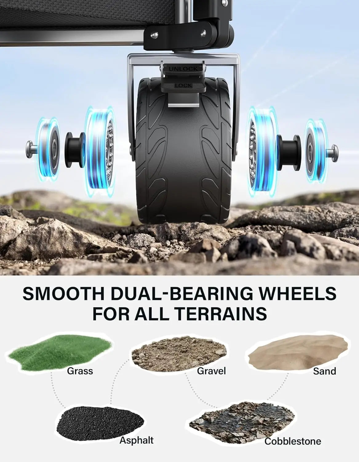 Heavy Duty Collapsible Wagon 440 Lbs Capacity With Big Wheels For Beach Camping