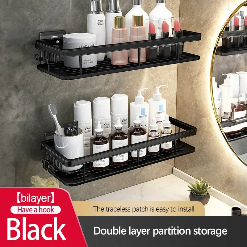 Double Tier Stainless Steel Anti-Rust Bathroom Shower Storage Rack with Suction Cups