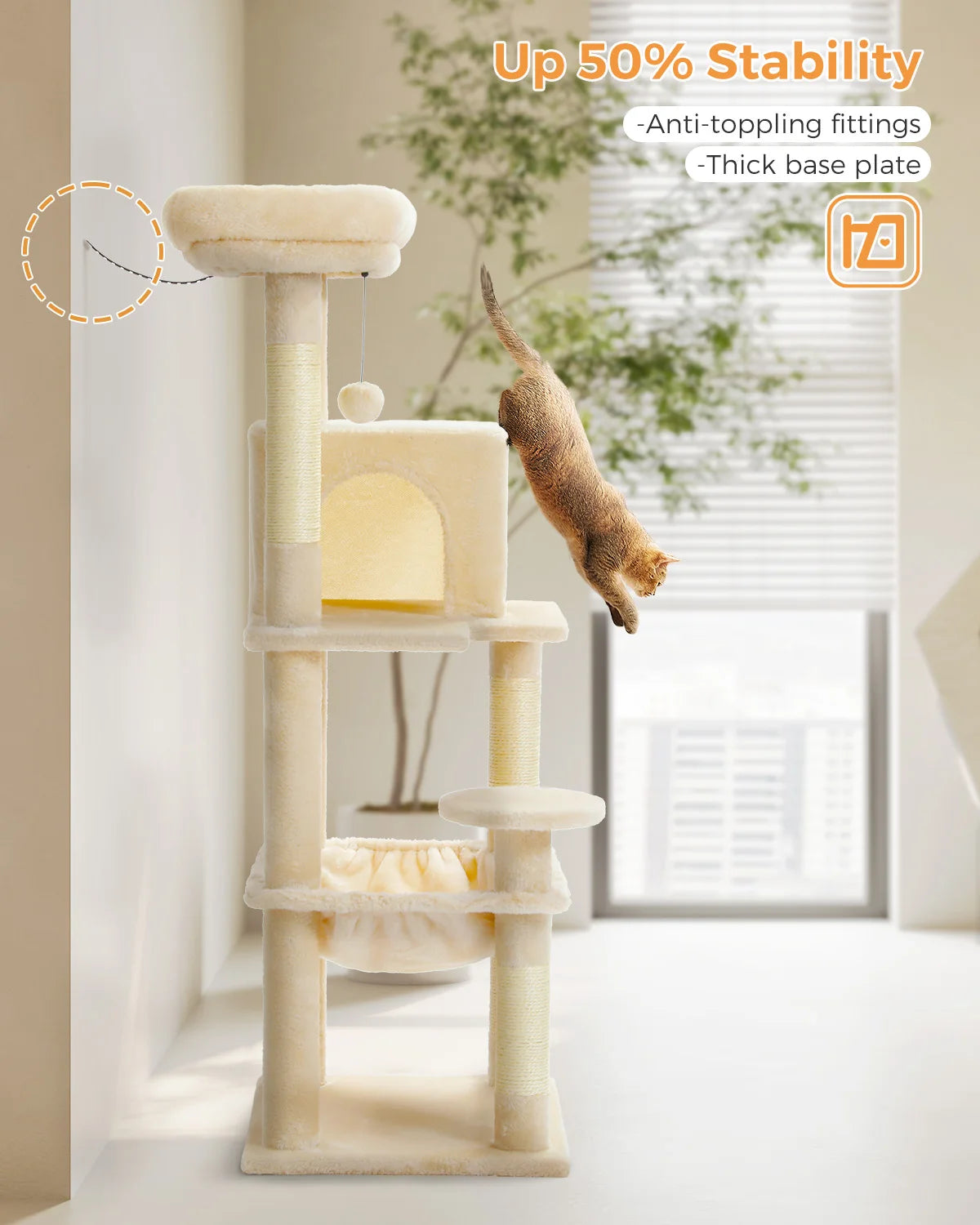 PAWZ Road 5 Level Cat Tree for Indoor Large Cats With Hammock and Sisal Posts